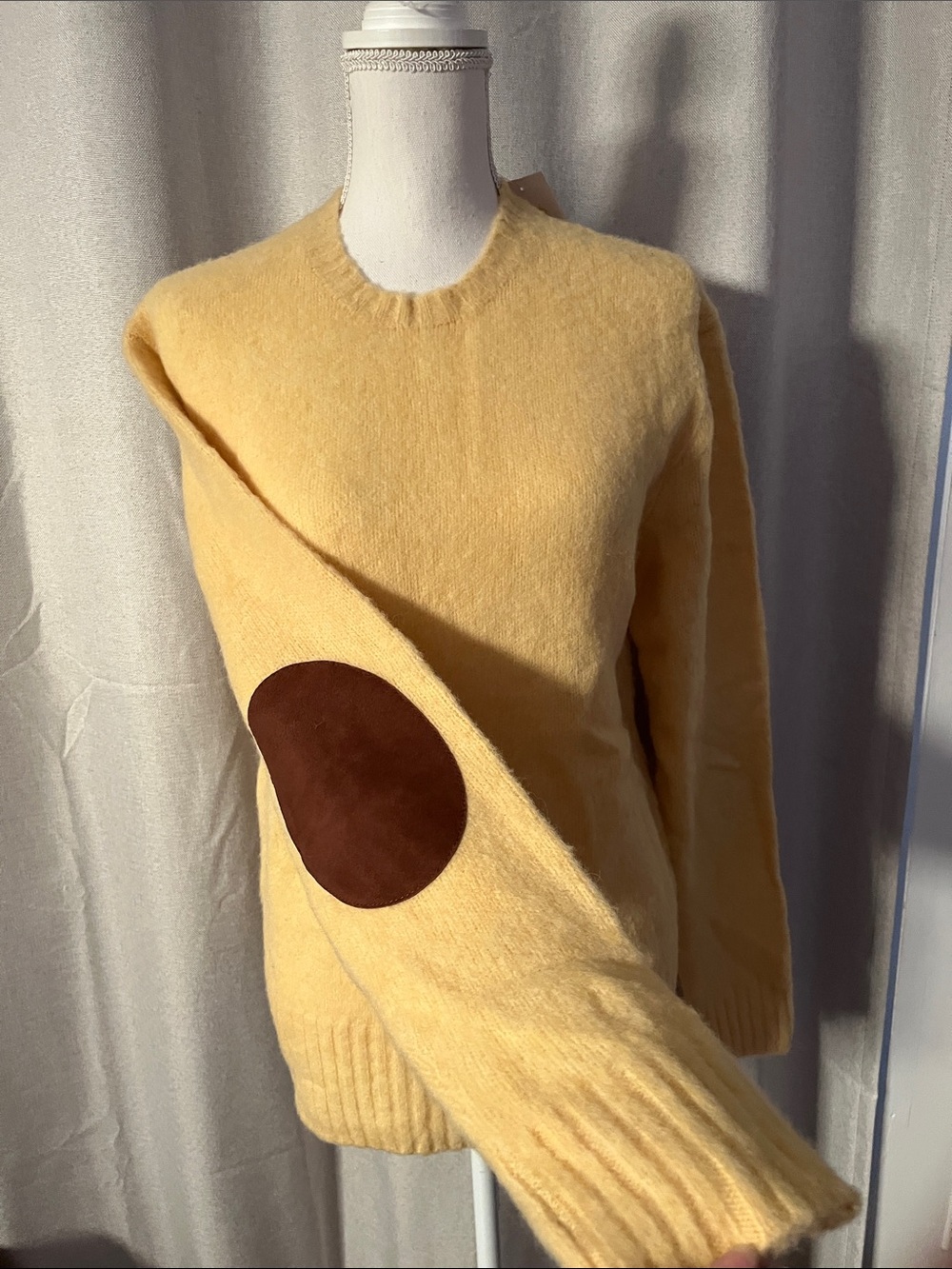 NEW!  Polo by Ralph Lauren Yellow Crewneck Sweater with Brown Elbow Patch